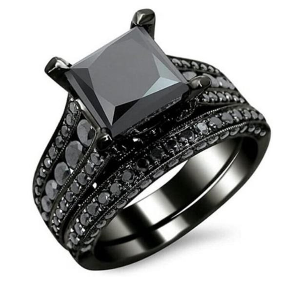 Jewelry - NEW BLACK SAPPHIRE PRINCESS CUT 925 SILVER RING